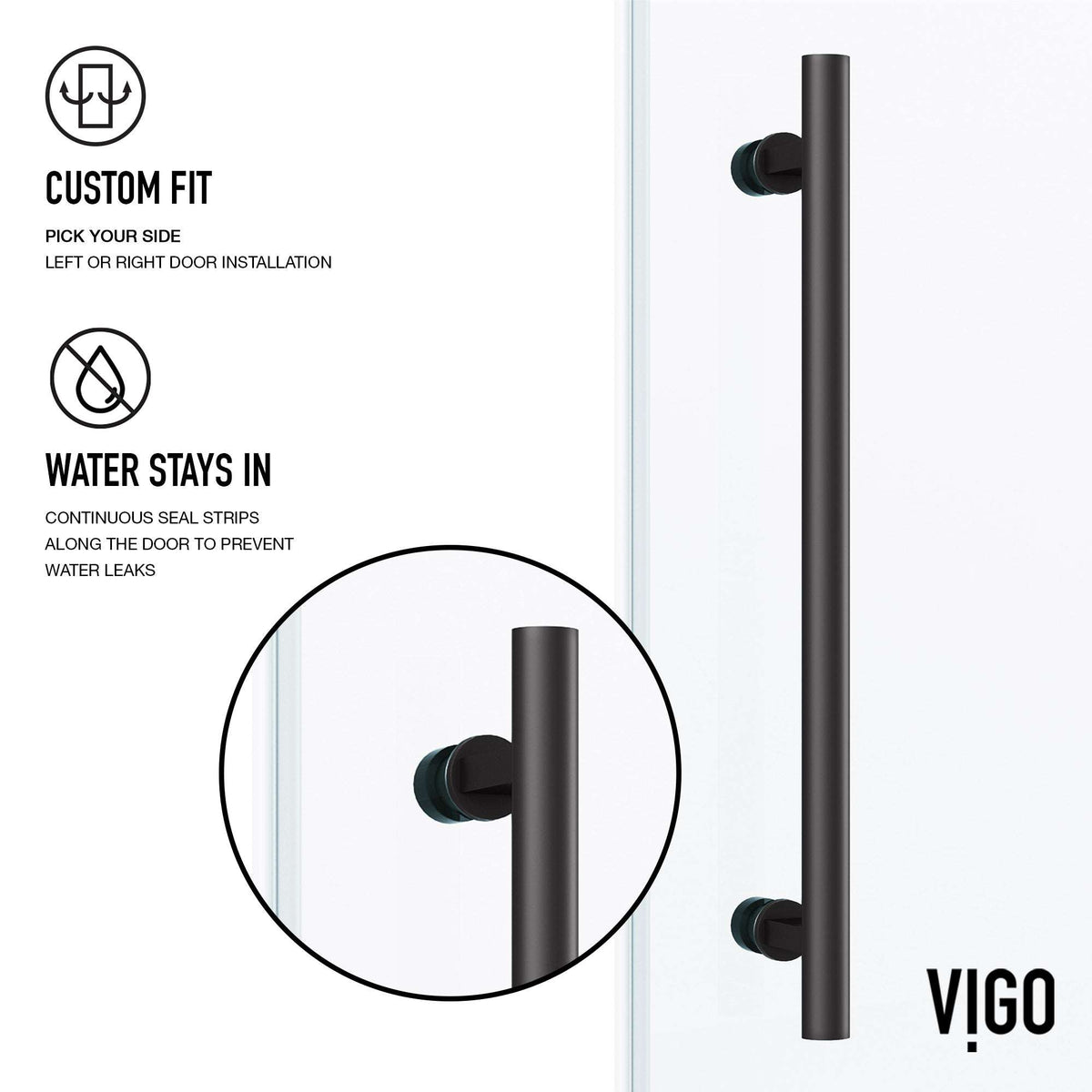 Laminated glass frameless shower door with matte black bar handle and reversible installation