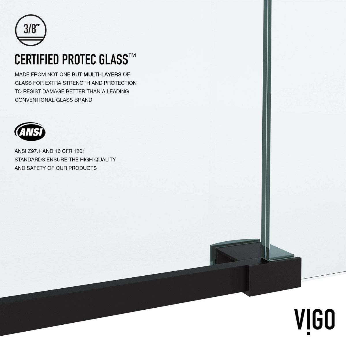 Matte black finish sliding shower door with laminated glass and roller disk technology