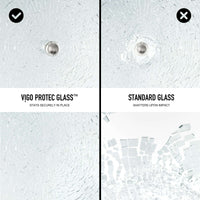 Modern sliding shower door with matte black bar handle and laminated tempered glass