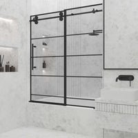Matte black finish door with clear striped glass and included mounting hardware