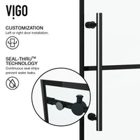 Elan 56-60 in. W x 66 in. H Frameless Sliding Tub Door in Matte Black with 3/8 in. (10mm) Clear Glass and Satro 3-Piece Bath Hardware Set