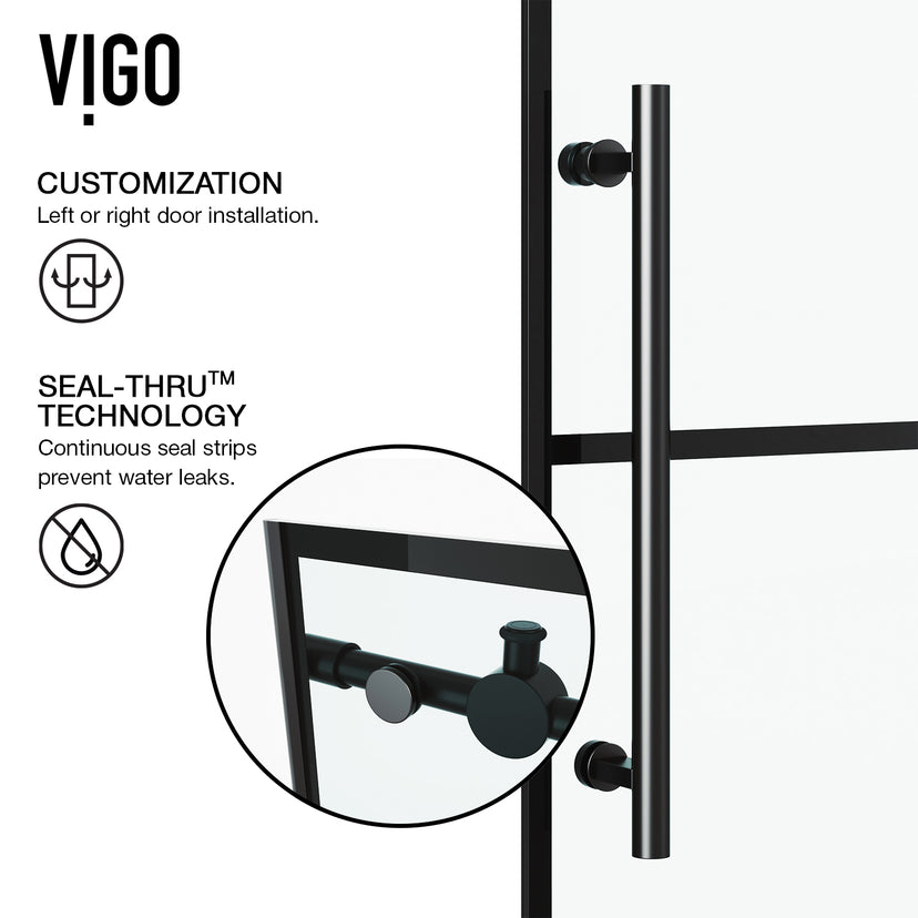 Elan 56-60 in. W x 66 in. H Frameless Sliding Tub Door in Matte Black with 3/8 in. (10mm) Clear Glass and Satro 3-Piece Bath Hardware Set