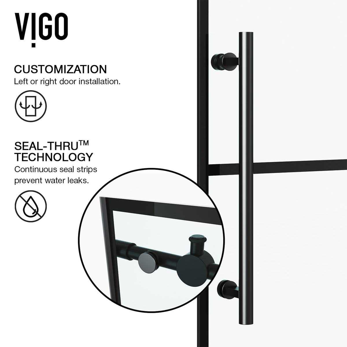Elan 56-60 in. W x 66 in. H Frameless Sliding Tub Door in Matte Black with 3/8 in. (10mm) Clear Glass and Cass 3-Piece Bath Hardware Set