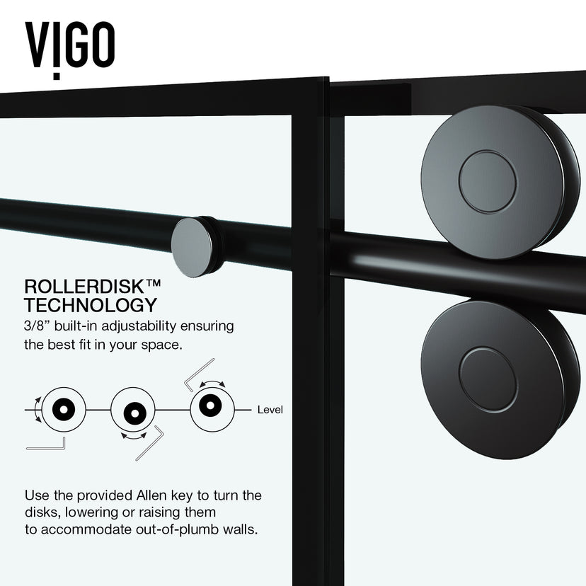 Elan 56-60 in. W x 66 in. H Frameless Sliding Tub Door in Matte Black with 3/8 in. (10mm) Clear Glass and Cass 4-Piece Bath Hardware Set