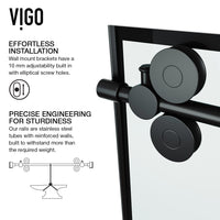 Elan 56-60 in. W x 66 in. H Frameless Sliding Tub Door in Matte Black with 3/8 in. (10mm) Clear Glass and Arden 3-Piece Bath Hardware Set