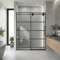 Elan 56-60 in. W x 74 in. H Frameless Grid Sliding Shower Door in Matte Black with 3/8 in. (10mm) Clear Glass and Elan 24 in. Linear Shower Drain