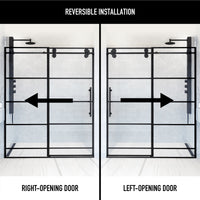 Elan 56-60 in. W x 74 in. H Frameless Grid Sliding Shower Door in Matte Black with 3/8 in. (10mm) Clear Glass and Elan 24 in. Linear Shower Drain