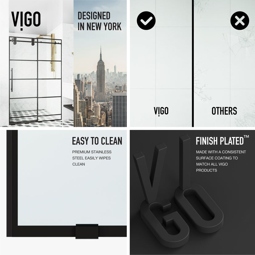 Elan 56-60 in. W x 74 in. H Frameless Grid Sliding Shower Door in Matte Black with 3/8 in. (10mm) Clear Glass and Elan 24 in. Linear Shower Drain