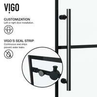 Elan 56-60 in. W x 74 in. H Frameless Grid Sliding Shower Door in Matte Black with 3/8 in. (10mm) Clear Glass and Elan 24 in. Linear Shower Drain