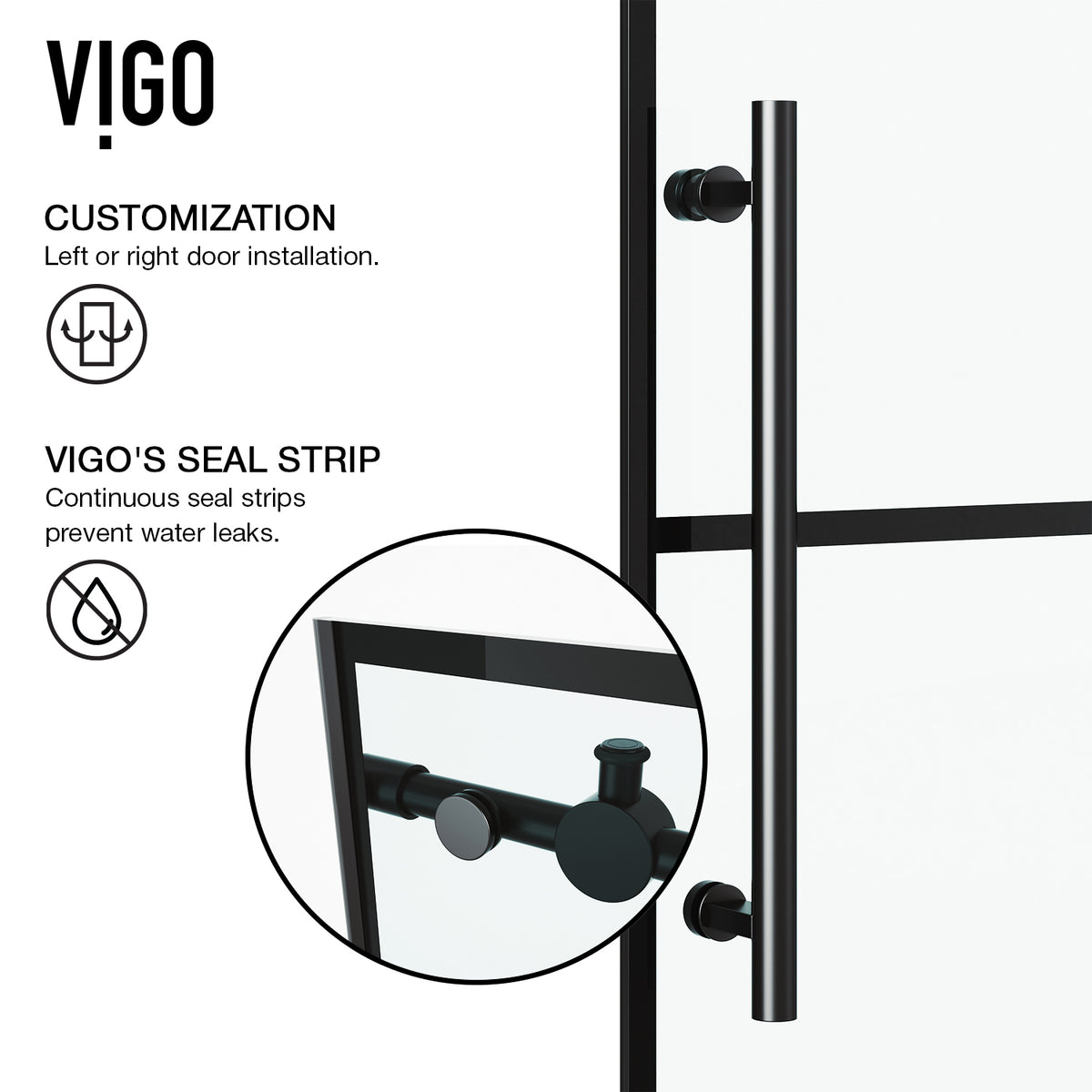 Elan 56-60 in. W x 74 in. H Frameless Grid Sliding Shower Door in Matte Black with 3/8 in. (10mm) Clear Glass and Elan 24 in. Linear Shower Drain