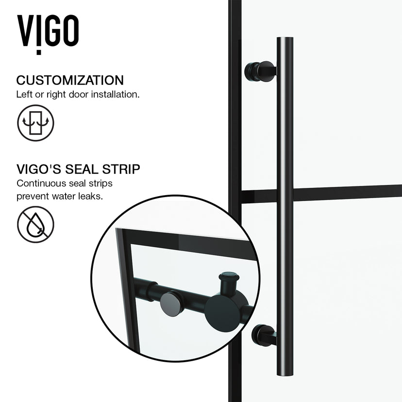 Elan 56-60 in. W x 74 in. H Frameless Grid Sliding Shower Door in Matte Black with 3/8 in. (10mm) Clear Glass and Elan 24 in. Linear Shower Drain