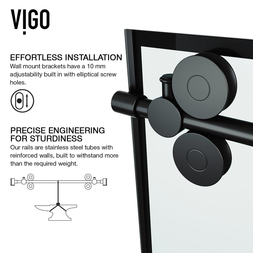 Elan 56-60 in. W x 74 in. H Frameless Grid Sliding Shower Door in Matte Black with 3/8 in. (10mm) Clear Glass and Elan 24 in. Linear Shower Drain