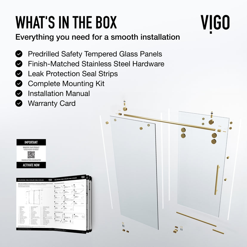 Elan 56-60 in. W x 66 in. H Frameless Sliding Tub Door in Matte Brushed Gold with 3/8 in. (10mm) Clear Glass and Arden 3-Piece Bath Hardware Set