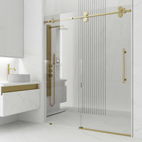 Matte gold frameless sliding shower door with clear tempered glass, 56 to 60 in. width