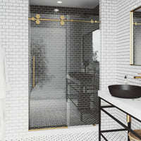 Elan 60-64 in. W x 74 in. H Frameless Sliding Shower Door in Matte Brushed Gold with 3/8 in. (10mm) Clear Glass and Elan 24 in. Linear Shower Drain