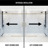 Elan 56 to 60 in. W x 76 in. H Frameless Sliding Shower Door and Elan 24 in. Linear Shower Drain in Matte Brushed Gold