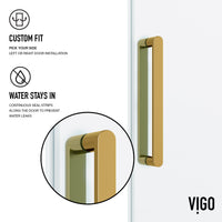 Elan 56 to 60 in. W x 76 in. H Frameless Sliding Shower Door and Elan 24 in. Linear Shower Drain in Matte Brushed Gold