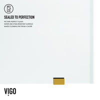Elan 56 to 60 in. W x 76 in. H Frameless Sliding Shower Door and Satro 3-Piece Bath Hardware Set in Matte Brushed Gold