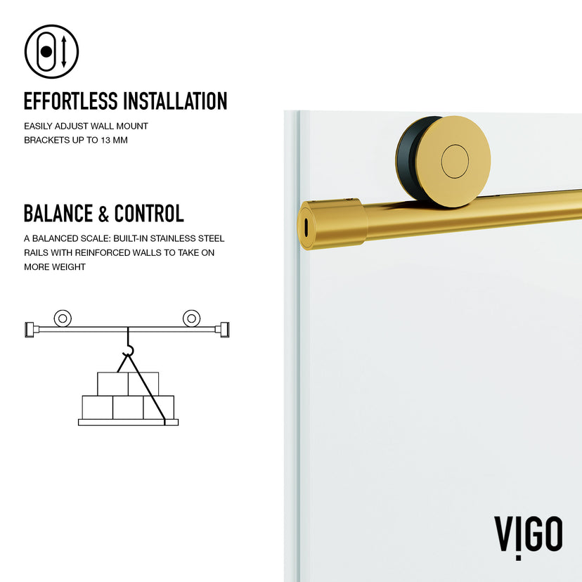 Elan Frameless Sliding Shower Door in Matte Brushed Gold with Elan 36 in. Linear Shower Drain