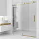 Matte gold frameless sliding shower door with tempered clear glass and VMotion technology