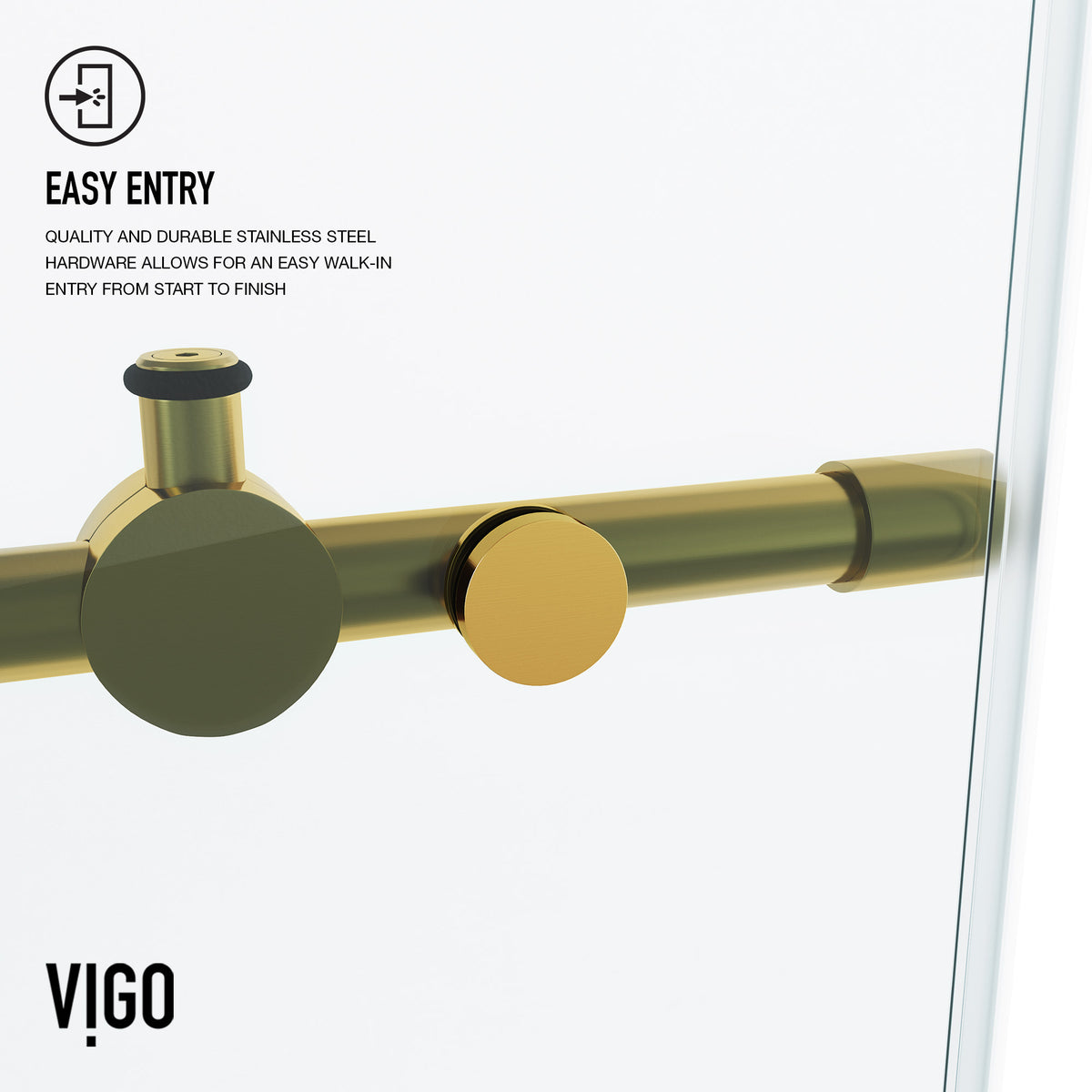 Elan 56-60 in. W x 66 in. H Frameless Sliding Tub Door in Matte Brushed Gold with 3/8 in. (10mm) ProtecGlass and Cass 4-Piece Bath Hardware Set