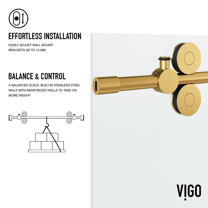 Elan 56-60 in. W x 66 in. H Frameless Sliding Tub Door in Matte Brushed Gold with 3/8 in. (10mm) ProtecGlass and Cass 4-Piece Bath Hardware Set