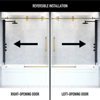 Elan 56-60 in. W x 66 in. H Frameless Sliding Tub Door in Matte Brushed Gold with 3/8 in. (10mm) ProtecGlass and Arden 3-Piece Bath Hardware Set