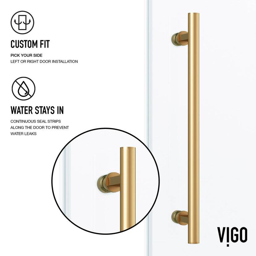 Elan 56-60 in. W x 66 in. H Frameless Sliding Tub Door in Matte Brushed Gold with 3/8 in. (10mm) ProtecGlass and Arden 3-Piece Bath Hardware Set
