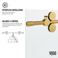Elan 56-60 in. W x 66 in. H Frameless Sliding Tub Door in Matte Brushed Gold with 3/8 in. (10mm) ProtecGlass and Arden 3-Piece Bath Hardware Set