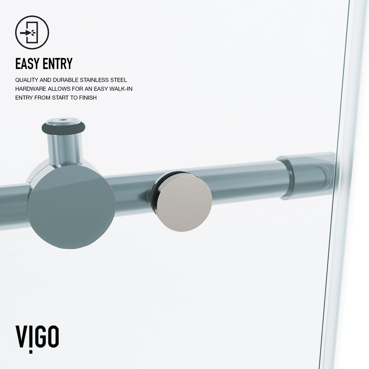Elan 56 to 60 in. W X 74 in. H Frameless Sliding Shower Door 3/8" Clear Glass in Stainless Steel with Elan 4 in. Square Shower Drain in Brushed Nickel