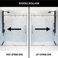 Elan 56 to 60 in. W X 74 in. H Frameless Sliding Shower Door 3/8" Clear Glass in Stainless Steel with Elan 4 in. Square Shower Drain in Brushed Nickel