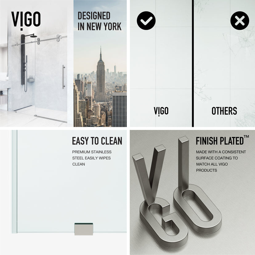 Elan 56 to 60 in. W X 74 in. H Frameless Sliding Shower Door 3/8" Clear Glass in Stainless Steel with Elan 4 in. Square Shower Drain in Brushed Nickel