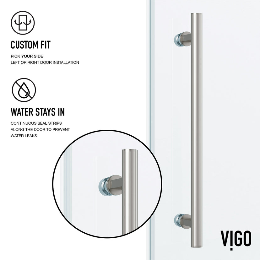 Elan 56 to 60 in. W X 74 in. H Frameless Sliding Shower Door 3/8" Clear Glass in Stainless Steel with Elan 4 in. Square Shower Drain in Brushed Nickel