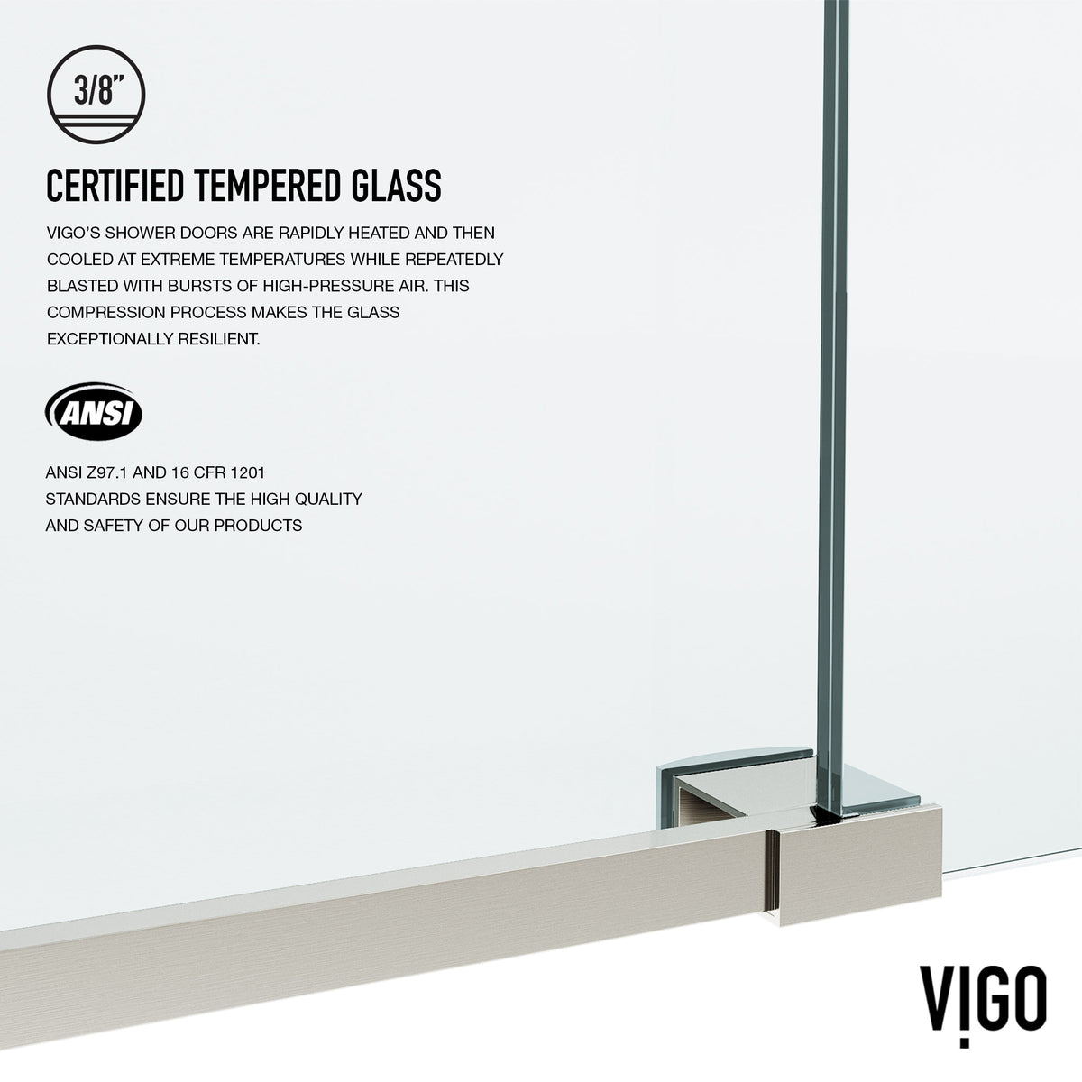 Elan 56 to 60 in. W X 74 in. H Frameless Sliding Shower Door 3/8" Clear Glass in Stainless Steel with Elan 4 in. Square Shower Drain in Brushed Nickel