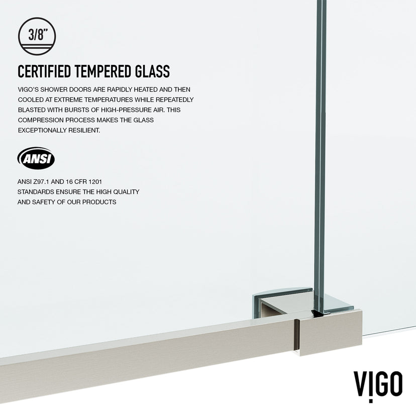 Elan 56 to 60 in. W X 74 in. H Frameless Sliding Shower Door 3/8" Clear Glass in Stainless Steel with Elan 4 in. Square Shower Drain in Brushed Nickel