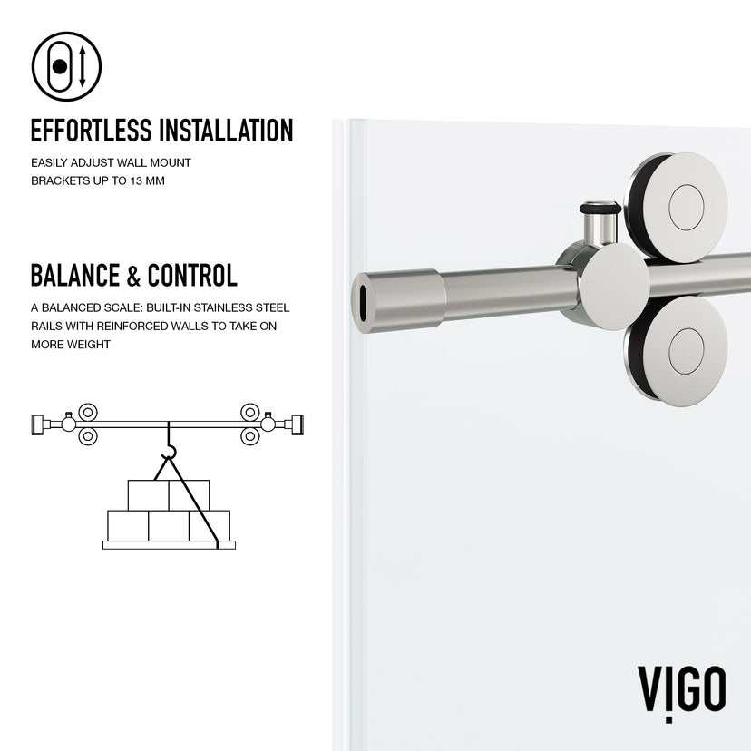 Elan 56 to 60 in. W X 74 in. H Frameless Sliding Shower Door 3/8" Clear Glass in Stainless Steel with Elan 4 in. Square Shower Drain in Brushed Nickel