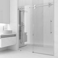 Stainless steel frameless sliding shower door with clear tempered glass, 68 to 72 in. width
