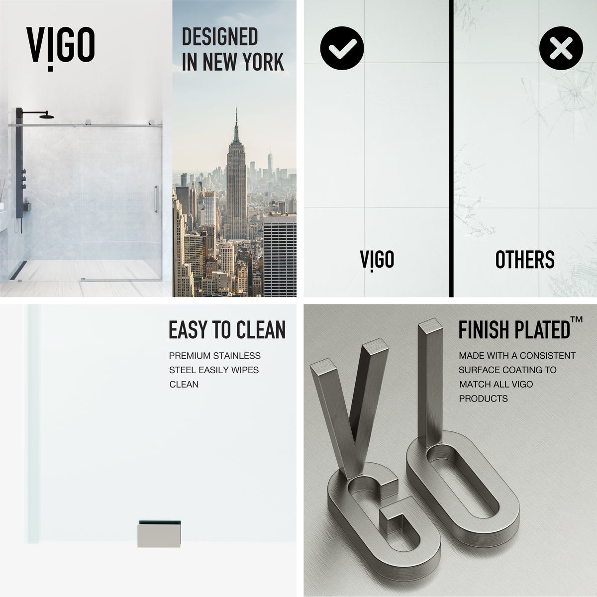 Elan 56 to 60 in. W X 76 in. H Frameless Sliding Shower Door 3/8" Clear Glass in Stainless Steel with Elan 4 in. Square Shower Drain in Brushed Nickel