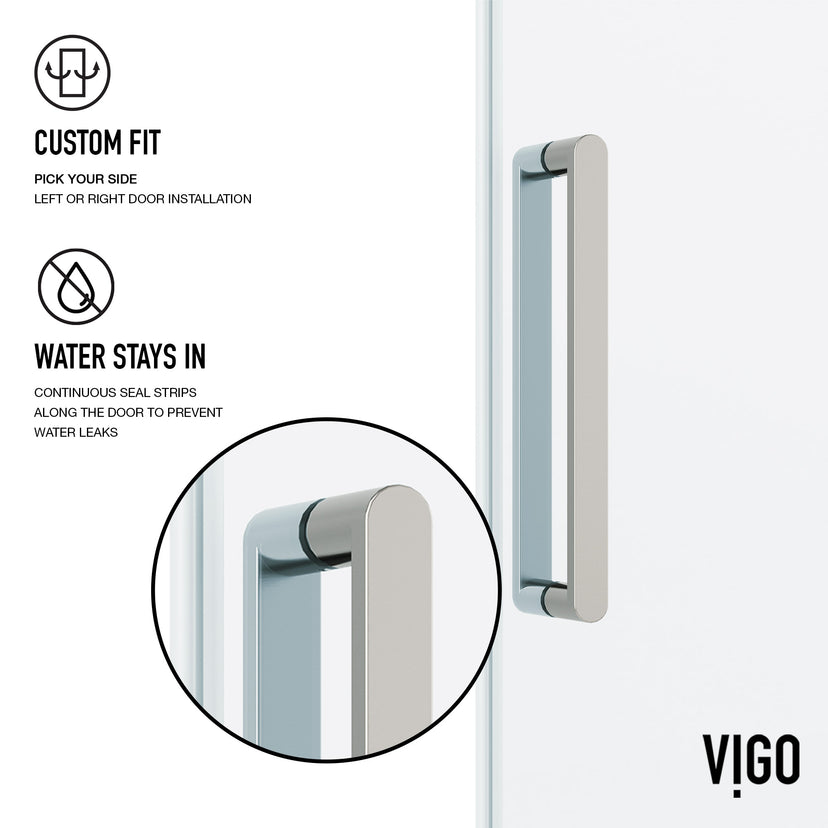 Elan 56 to 60 in. W X 76 in. H Frameless Sliding Shower Door 3/8" Clear Glass in Stainless Steel with Elan 4 in. Square Shower Drain in Brushed Nickel