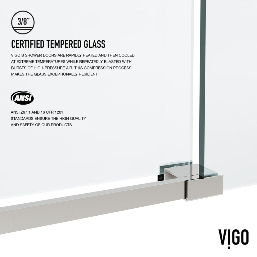 Elan 56 to 60 in. W X 76 in. H Frameless Sliding Shower Door 3/8" Clear Glass in Stainless Steel with Elan 4 in. Square Shower Drain in Brushed Nickel