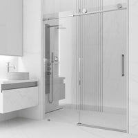 Stainless steel frameless sliding shower door with tempered clear glass and VMotion technology