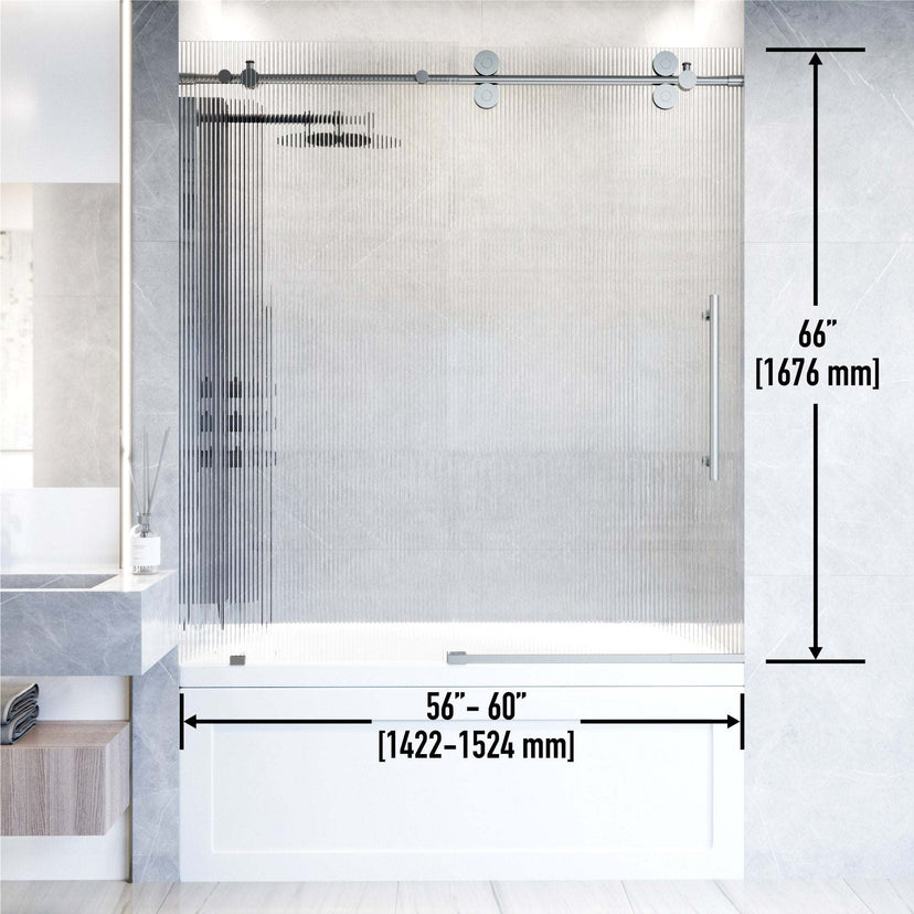 Alcove installation tub door with fluted glass and cool touch exterior
