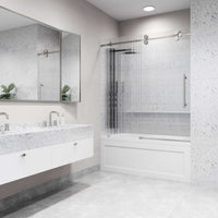 Contemporary sliding shower door with right installation and fluted glass