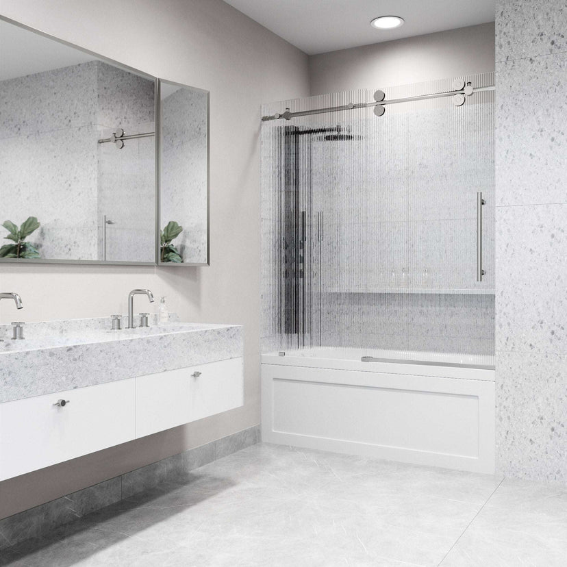 Contemporary sliding shower door with right installation and fluted glass