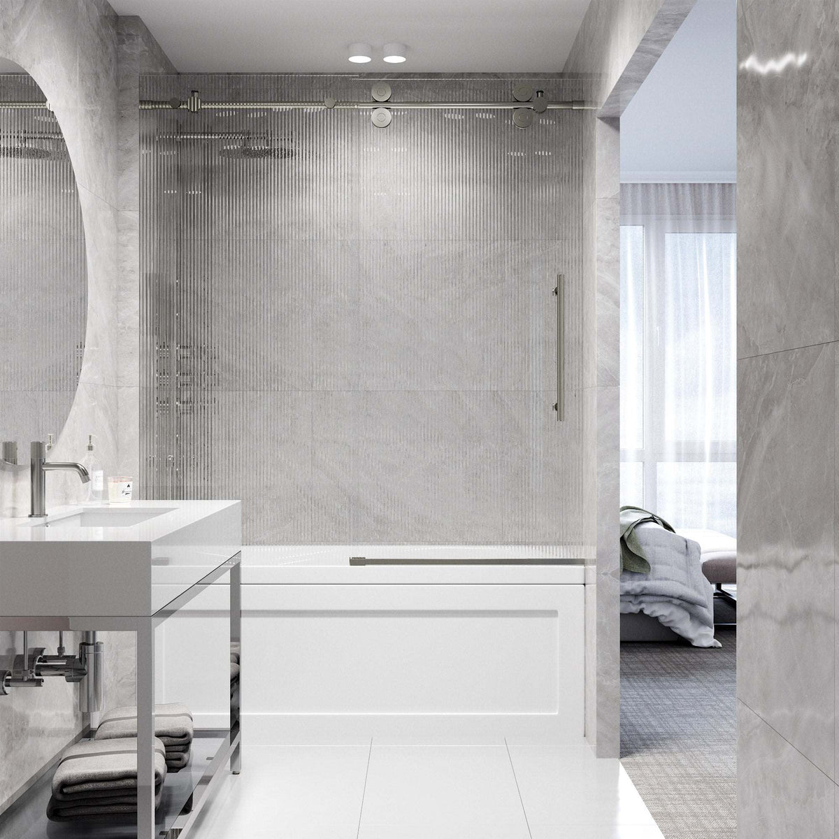 Reversible installation not applicable, right-side fluted glass tub door