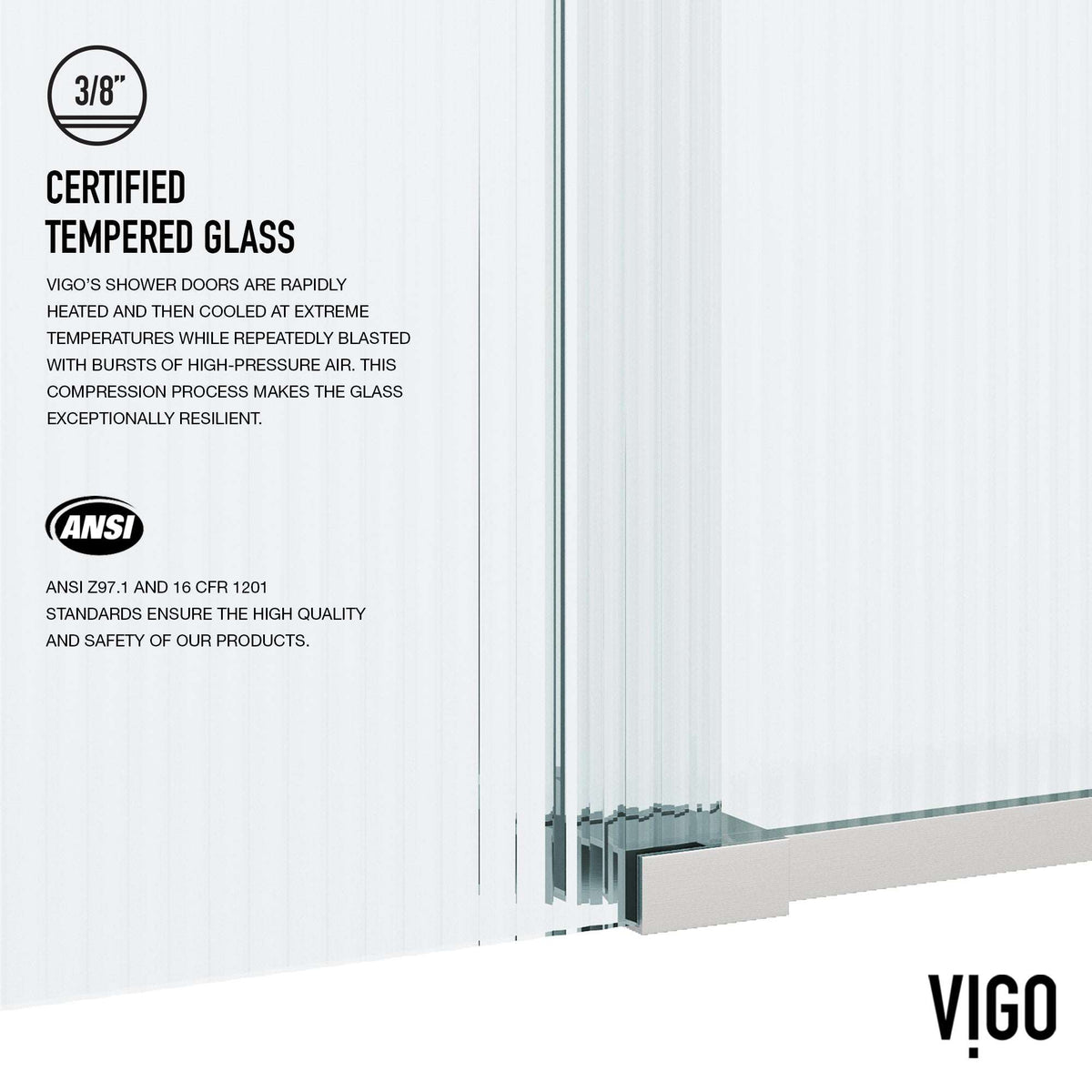 Frameless door with fluted glass and included mounting hardware
