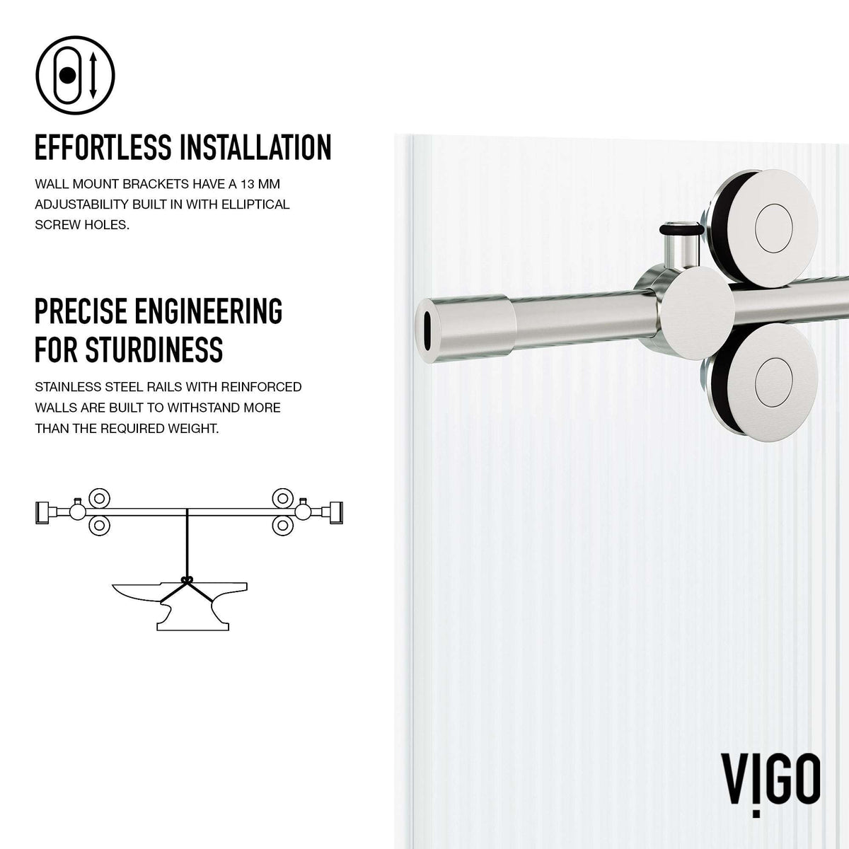 Modern tub door with stainless steel finish and fluted tempered glass