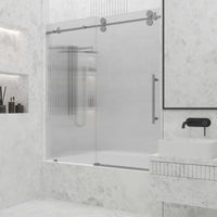 Right installation sliding shower door with fluted glass and cool touch design