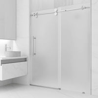 Stainless steel frameless sliding shower door with frosted glass, 56 to 60 in. width, left installation