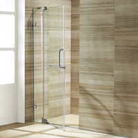 Pirouette 30 to 36 in. W x 72 in. H Frameless Pivot Shower Door and Meridian 4-Piece Bath Hardware Set in Brushed Nickel